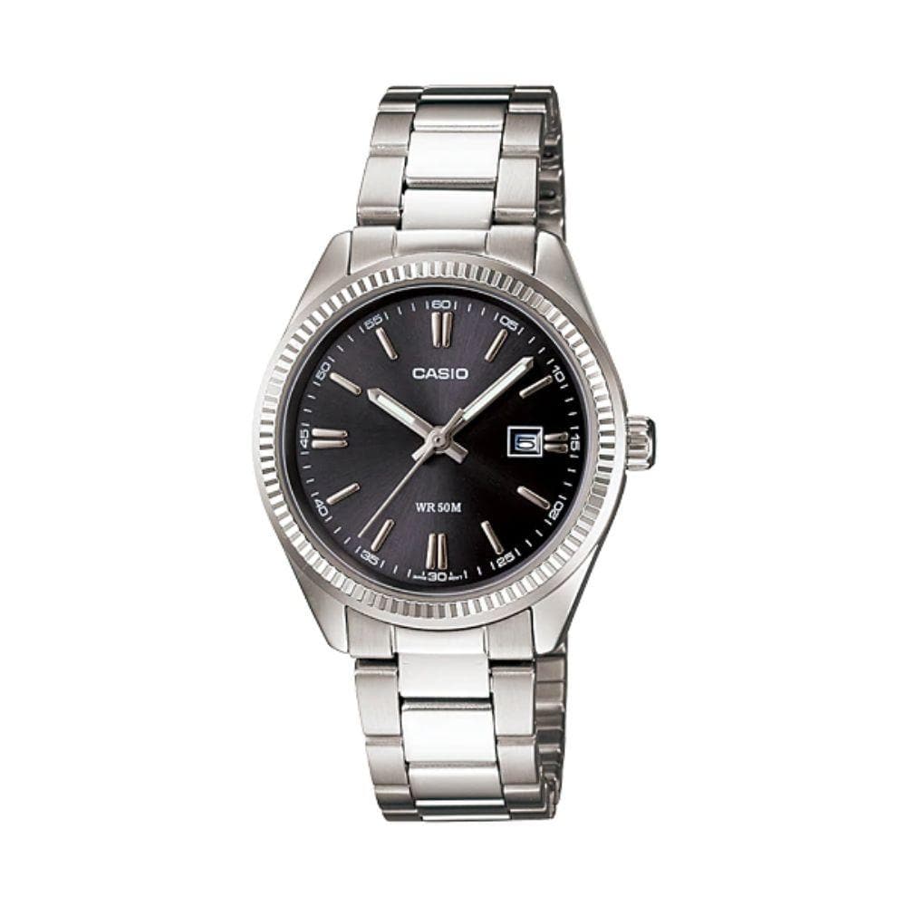 Casio General Black Dial Silver Stainless Steel Strap Women Watch LTP-1302D-1A1VDF-P