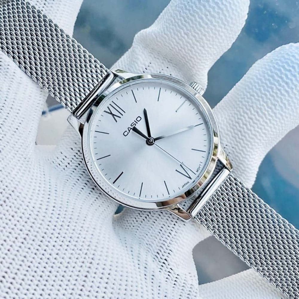 Casio General Silver Dial Milanese Strap Women Watch LTP-E157M-7ADF-P