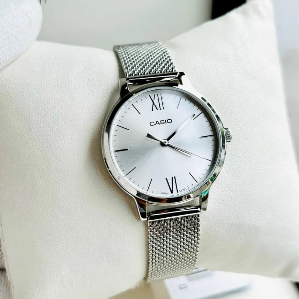 Casio General Silver Dial Milanese Strap Women Watch LTP-E157M-7ADF-P