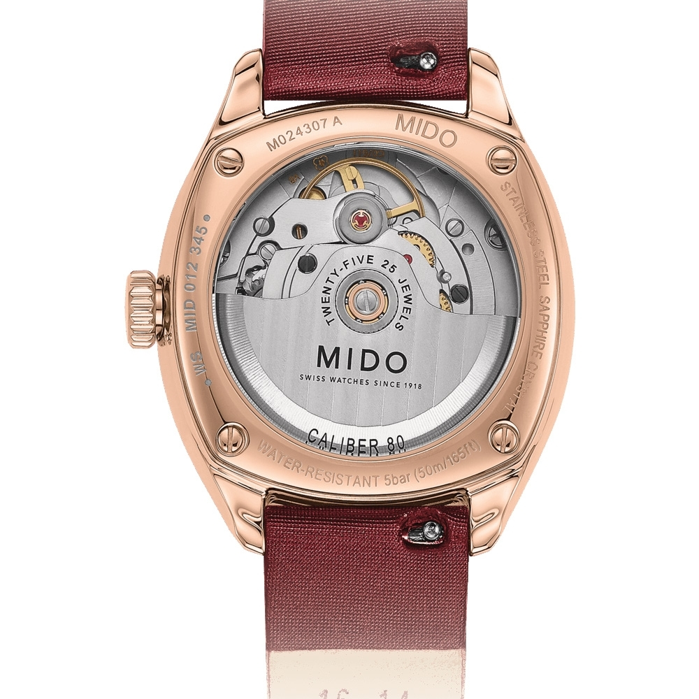 Mido Belluna Burgundy Bordeaux Fabric Strap Women Watch M0243073711600