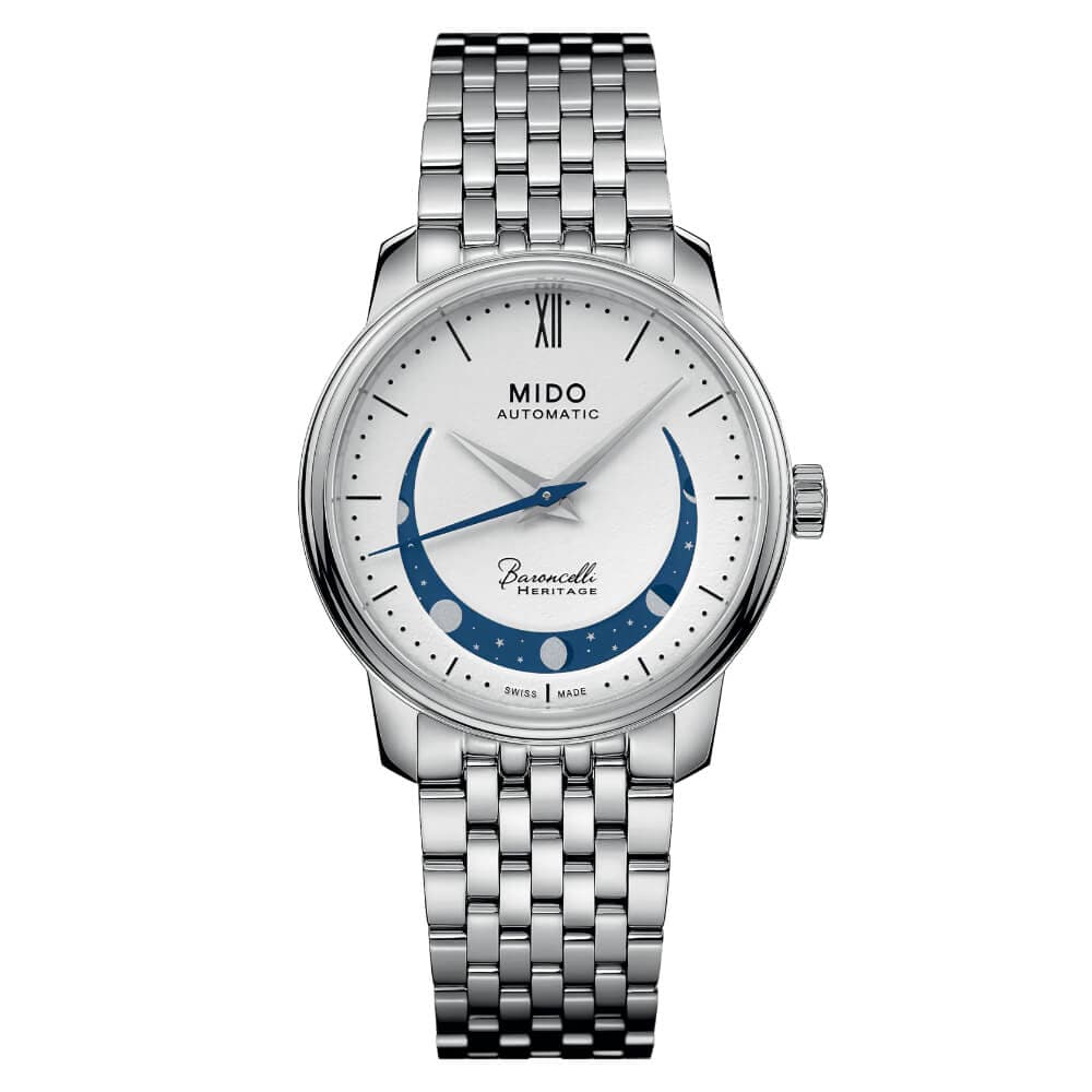 Mido Baroncelli Smiling Moon Silver Stainless Steel Strap Women Watch M0272071101001