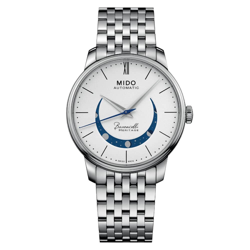 Mido Baroncelli Smiling Moon Silver Stainless Steel Strap Men Watch M0274071101001