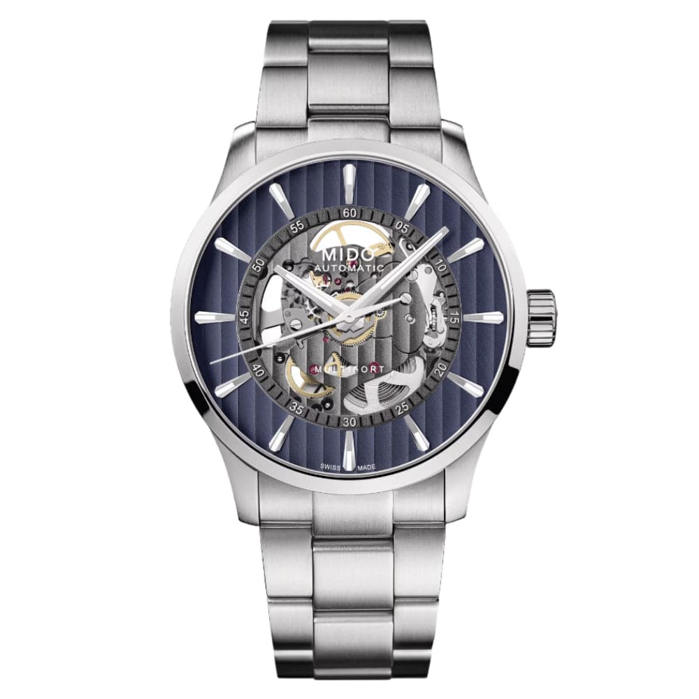 Mido Multifort Skeleton Dial Silver Stainless Steel Strap Men Watch M0384361104100
