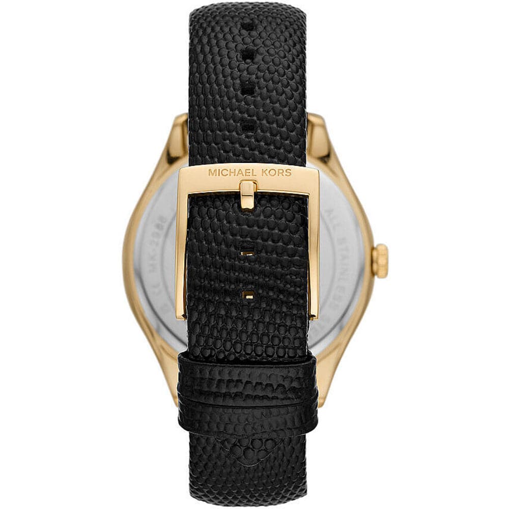 Michael Kors Gold Crystal Dial Black Leather Strap Women Watch MK2988