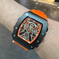 Megir Skeleton Dial Orange Silicone Strap Men Watch MN2218G-BKOR-1N11