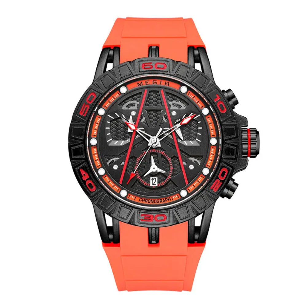 Megir Black Dial Orange Silicone Strap Men Watch MN8110G-BKOR-1N11
