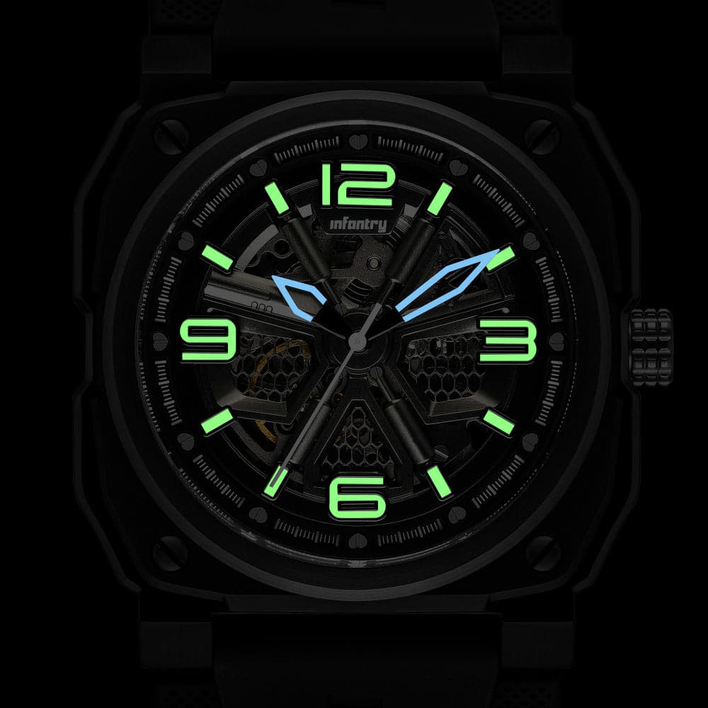 Infantry The Warrior Skeleton Dial Black Silicone Strap Men Watch MOD47-FC-03-C