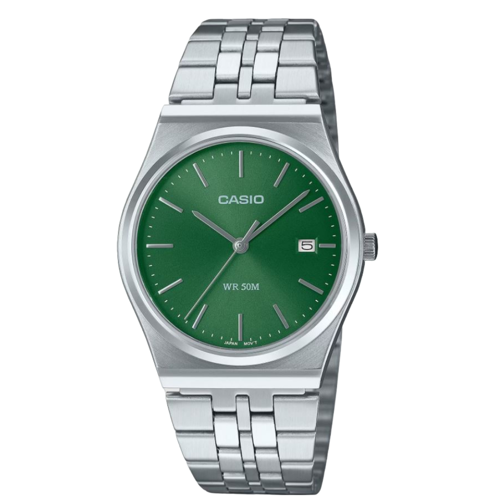 Casio General Green Dial Silver Stainless Steel Strap Unisex Watch MTP-B145D-3AVDF