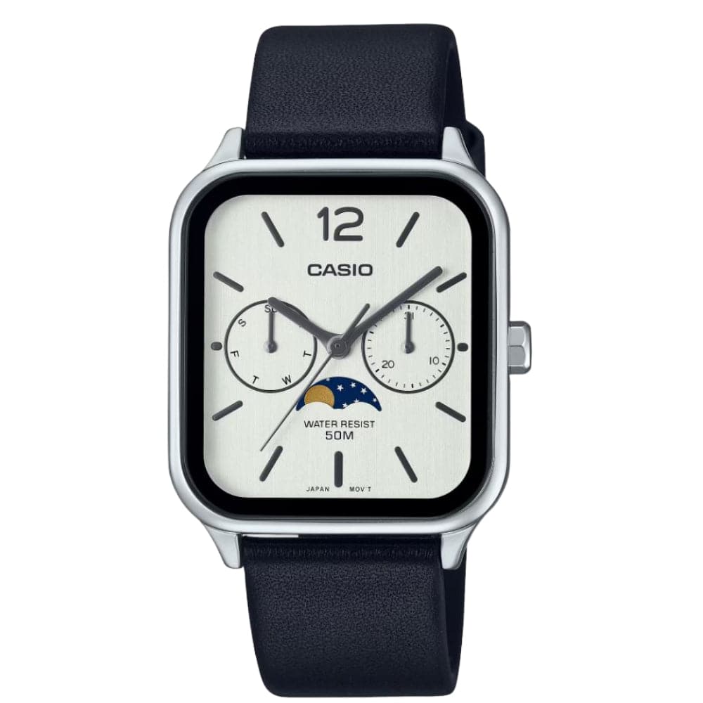 Casio General Moon-Phase Black Leather Strap Unisex Watch MTP-M305L-7AVDF
