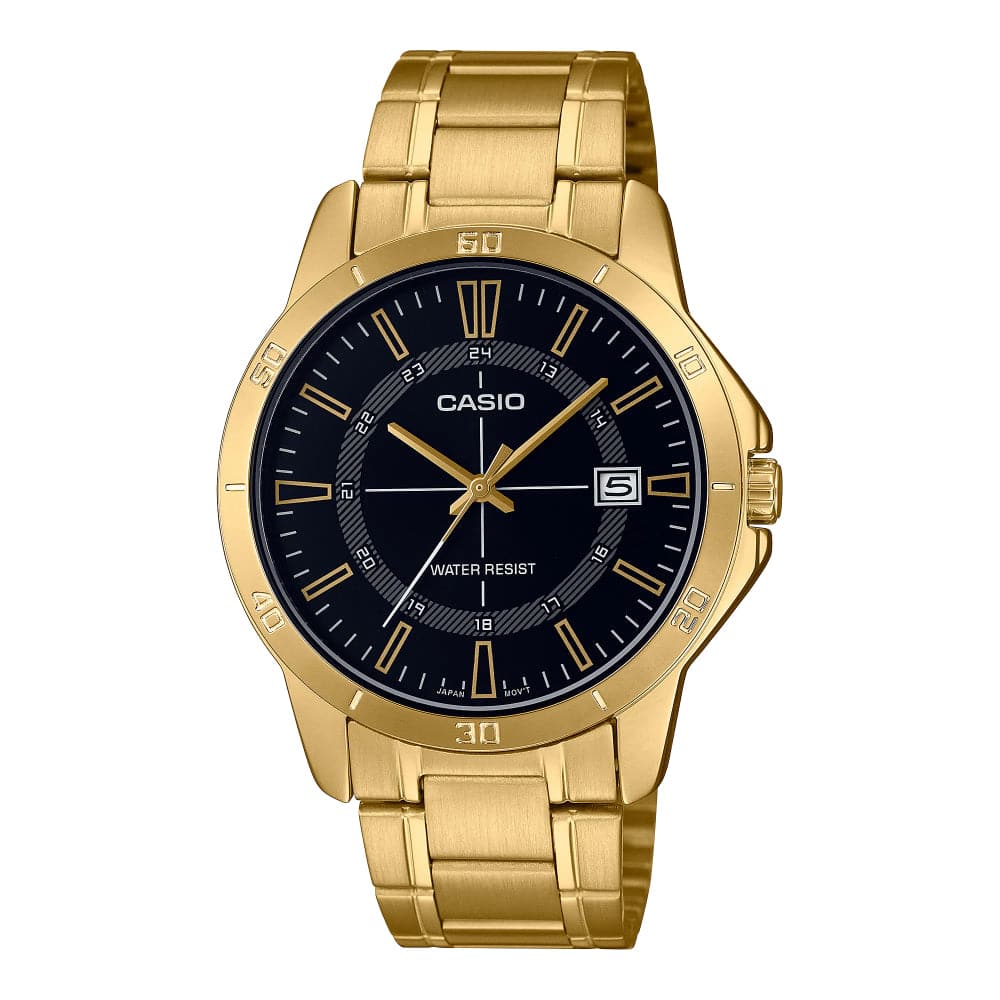 Casio General Black Dial Gold Stainless Steel Strap Unisex Watch MTP-V004G-1CVDF-P