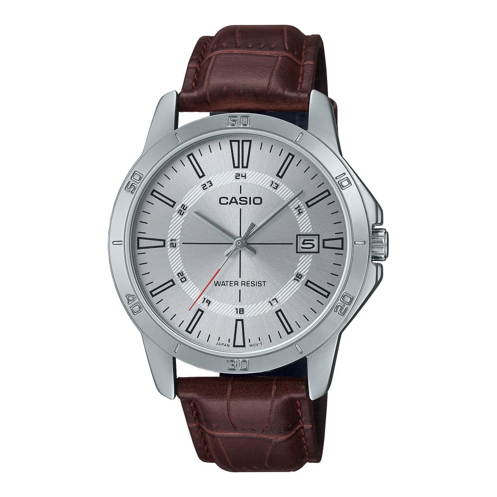 Casio General Silver Dial Brown Leather Strap Unisex Watch MTP-V004L-7CVDF-P