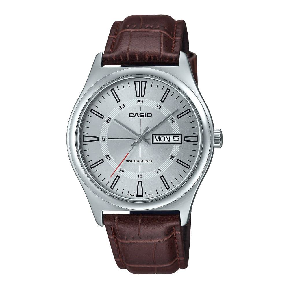 Casio General Silver Dial Brown Leather Strap Unisex Watch MTP-V006L-7CVDF-P