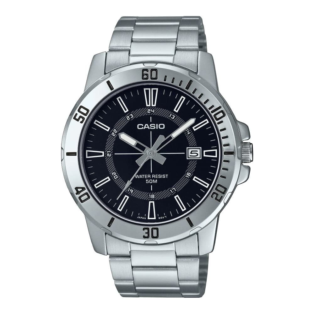 Casio General Black Dial Silver Stainless Steel Strap Men Watch MTP-VD01D-1CVUDF-P