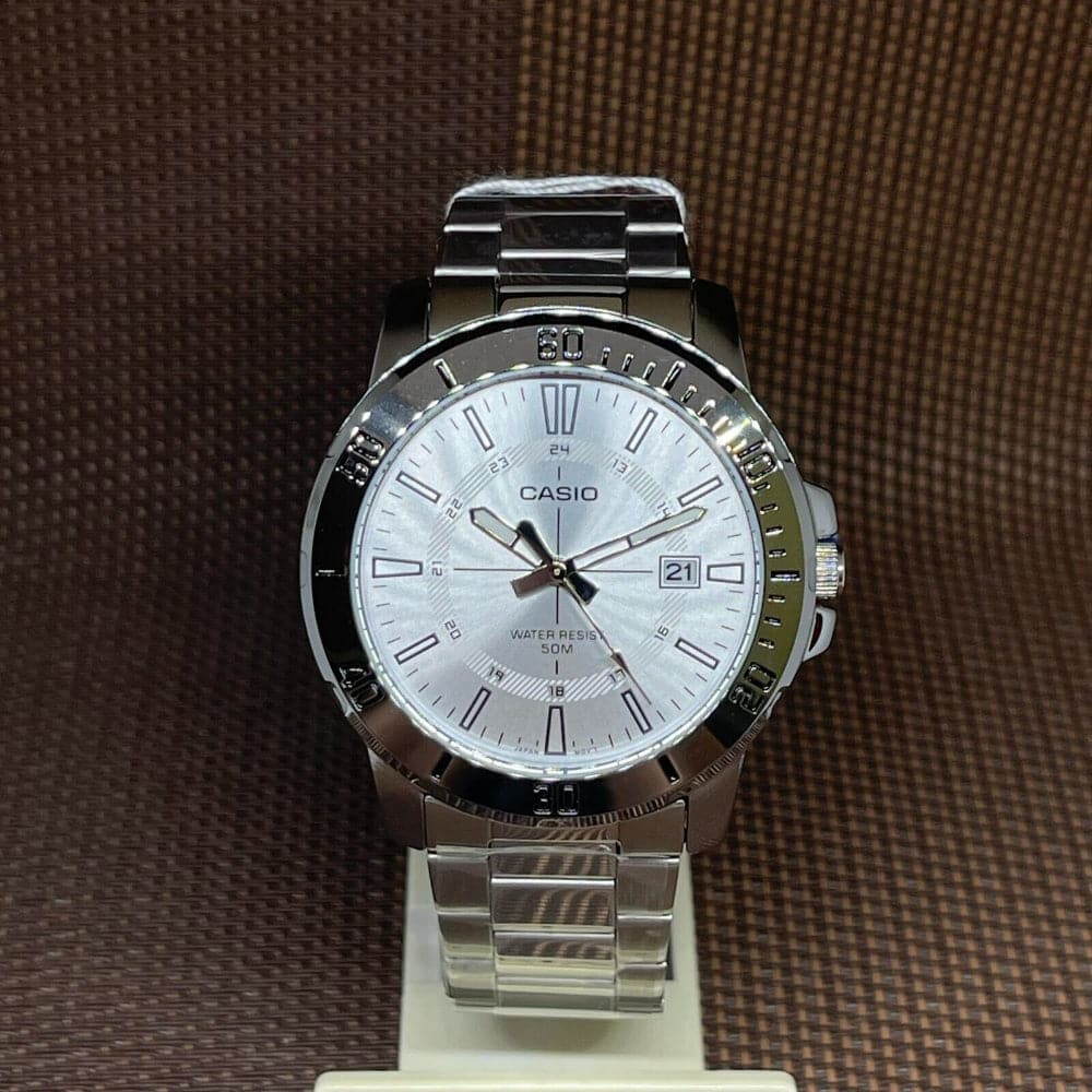 Casio General Silver Dial & Stainless Steel Strap Unisex Watch MTP-VD01D-7CVUDF-P