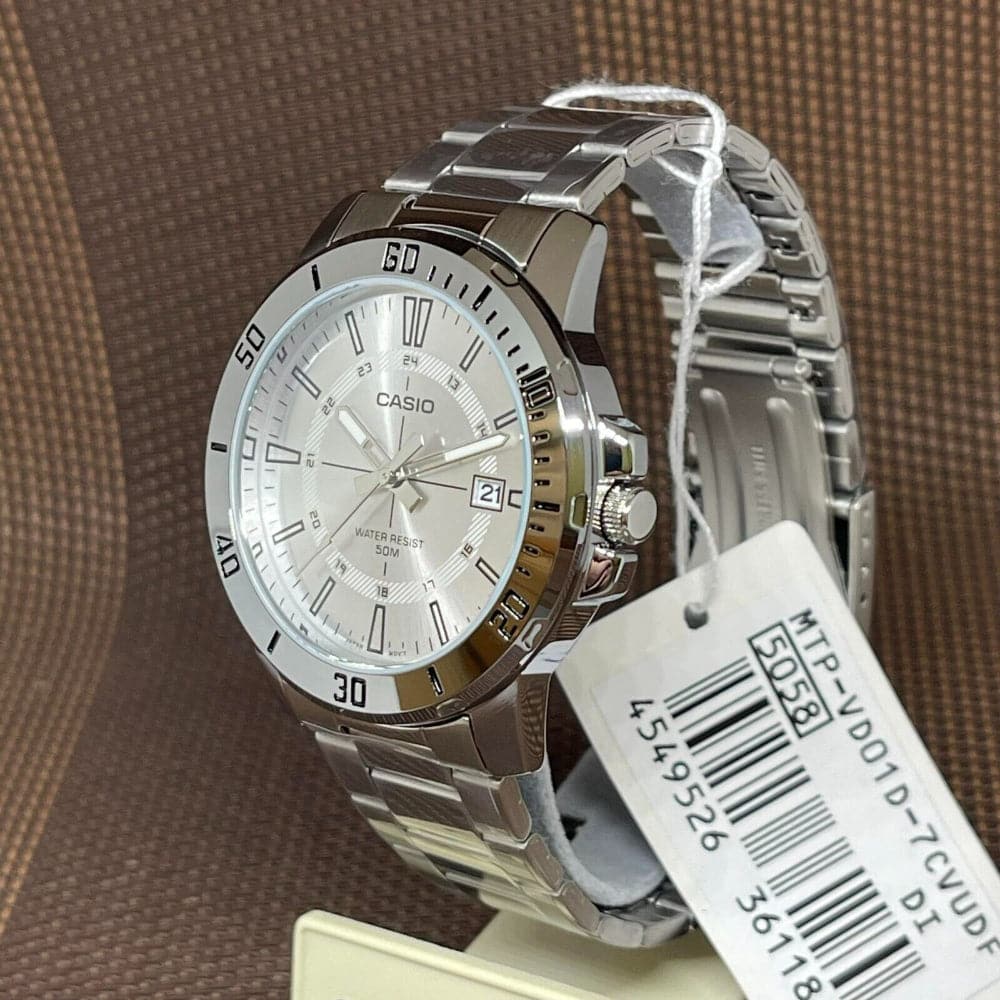 Casio General Silver Dial & Stainless Steel Strap Unisex Watch MTP-VD01D-7CVUDF-P