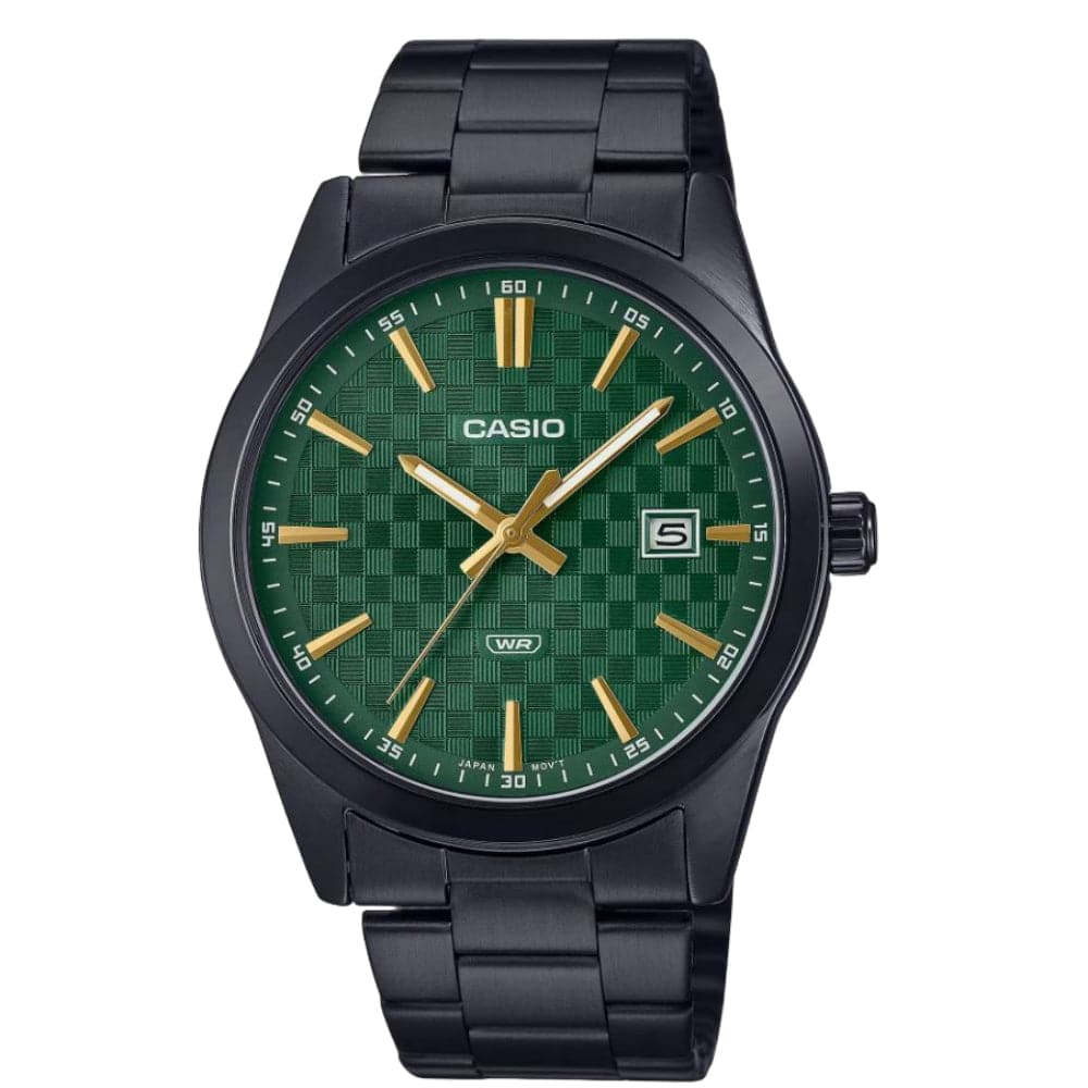 Casio General Green Dial Black Stainless Steel Strap Men Watch MTP-VD03B-3AUDF
