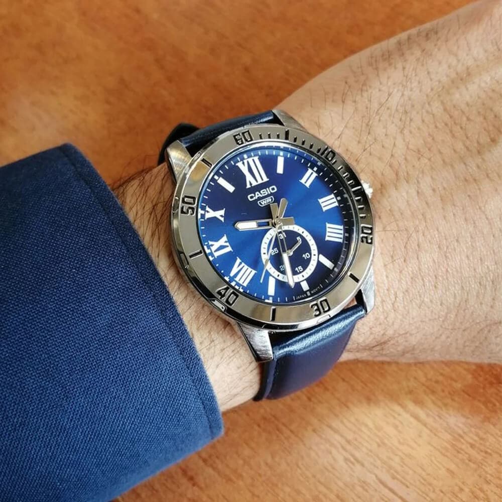 Casio General Blue Dial & Leather Strap Men Watch MTP-VD200L-2BUDF