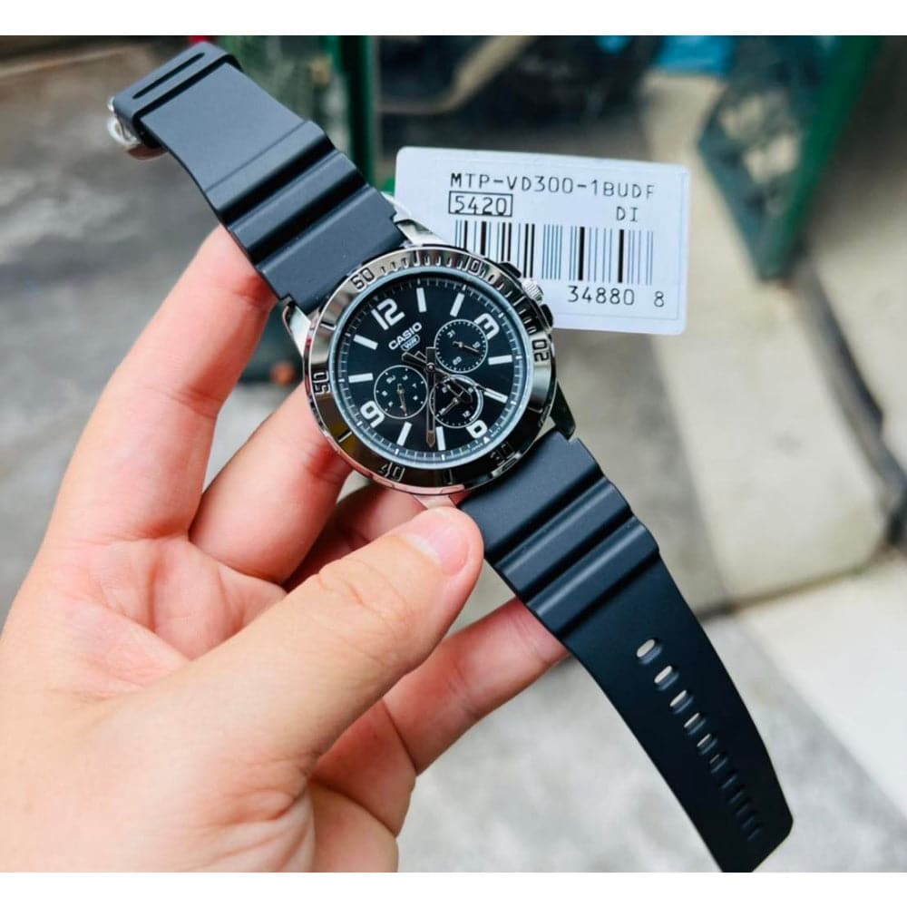 Casio General Black Dial Resin Strap Men Watch MTP-VD300-1BUDF-P