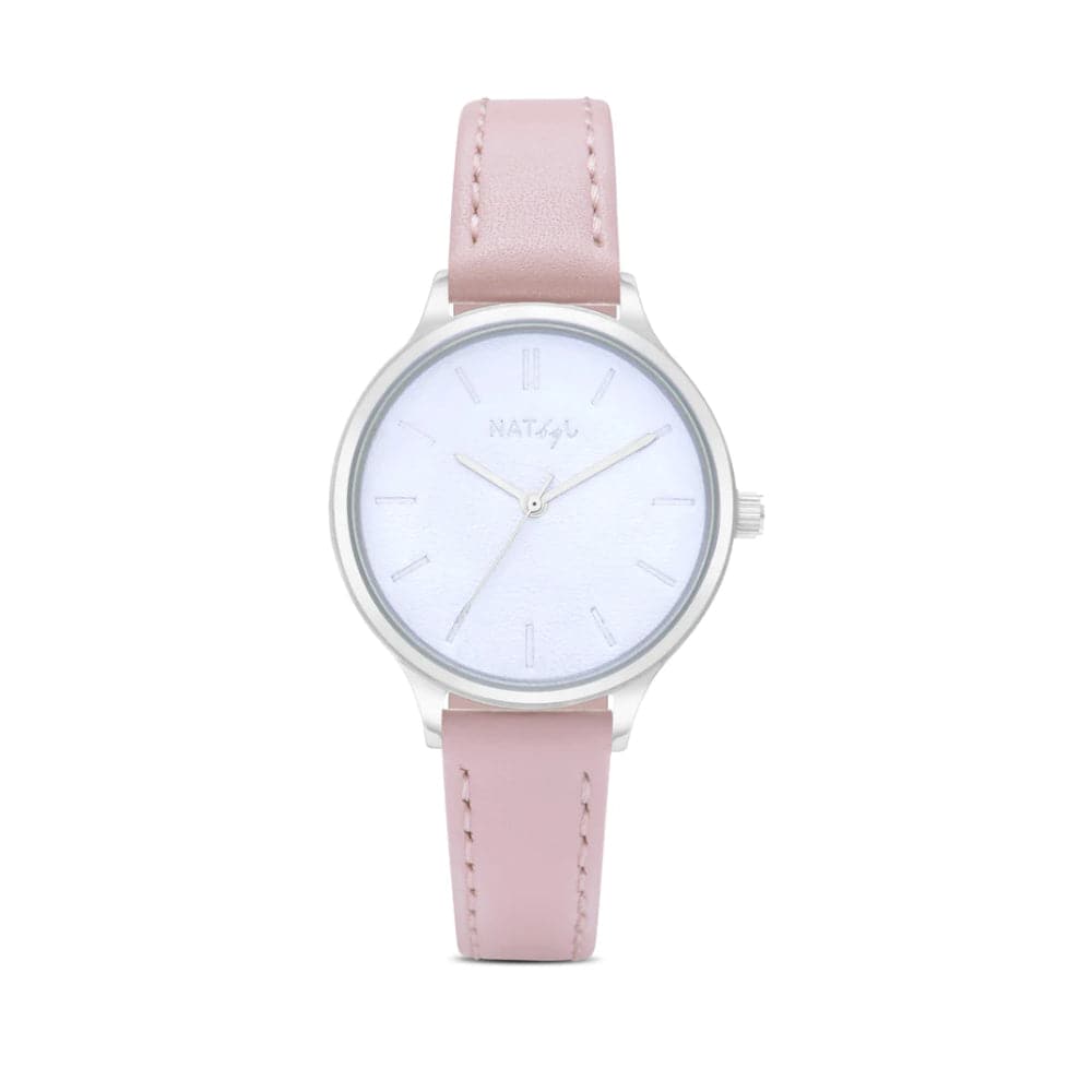 Natbyj Unpretentious White Dial Pink Leather Strap Women Watch NAT0107