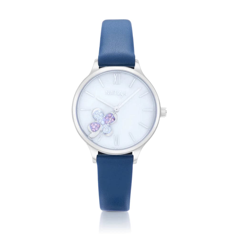 Natbyj Serendipity White Dial Deep Blue Leather Strap Women Watch NAT0502