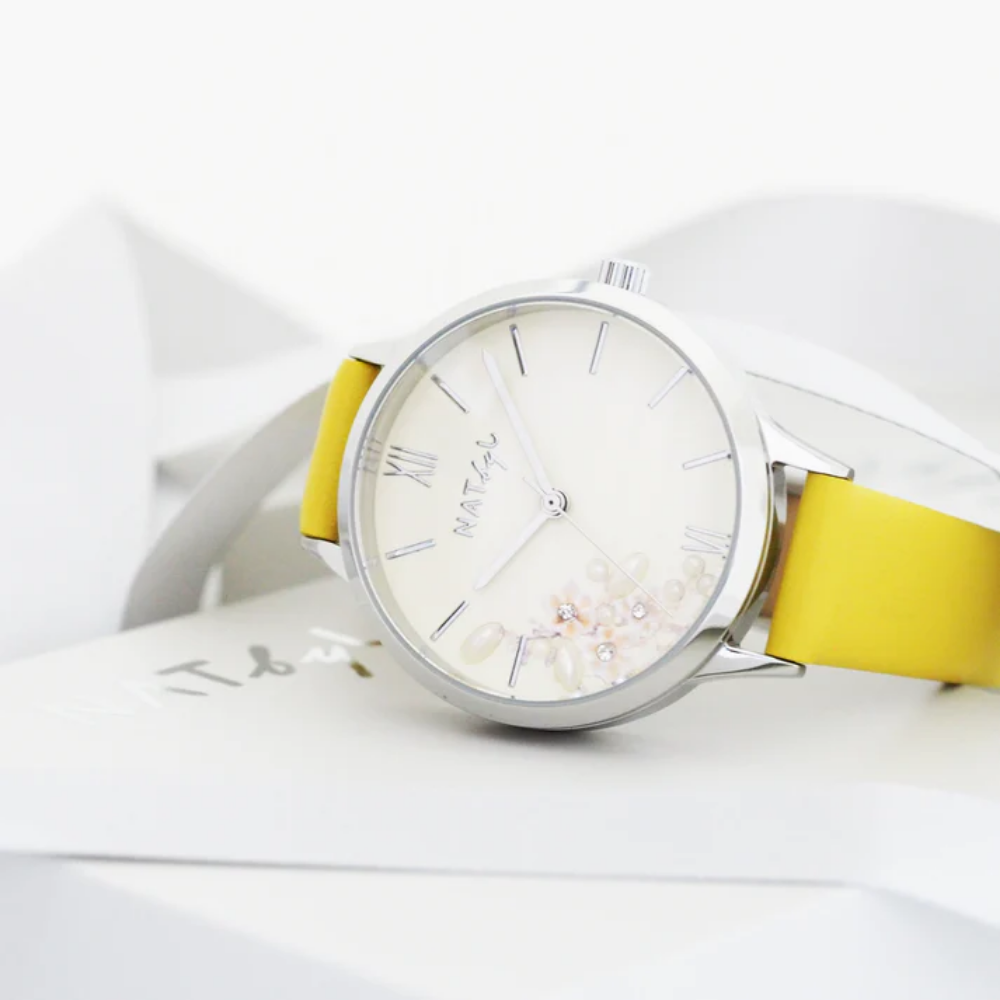 Natbyj First Love White Dial Yellow Leather Strap Women Watch NAT0603