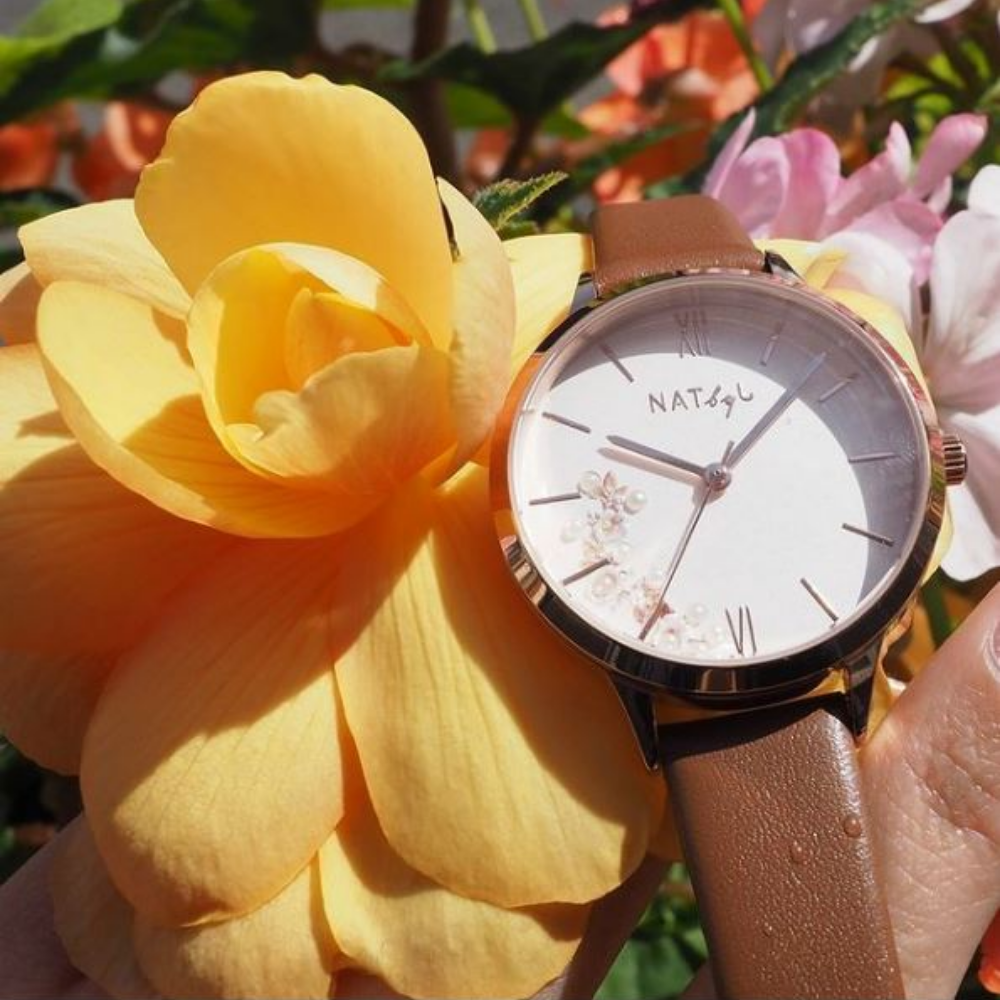 Natbyj First Love White Dial Brown Leather Strap Women Watch NAT0605