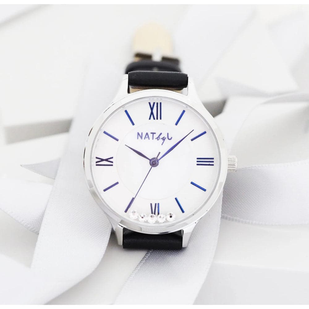 Natbyj Stargaze White Dial Black Leather Strap Women Watch NAT0901