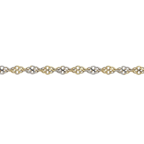 9kt Yellow Gold 2 Tone Twisted Infinity Chain Necklace 45cm