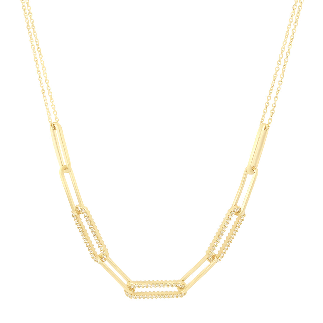 9kt Yellow Gold Links Necklace with Cubic Zirconias