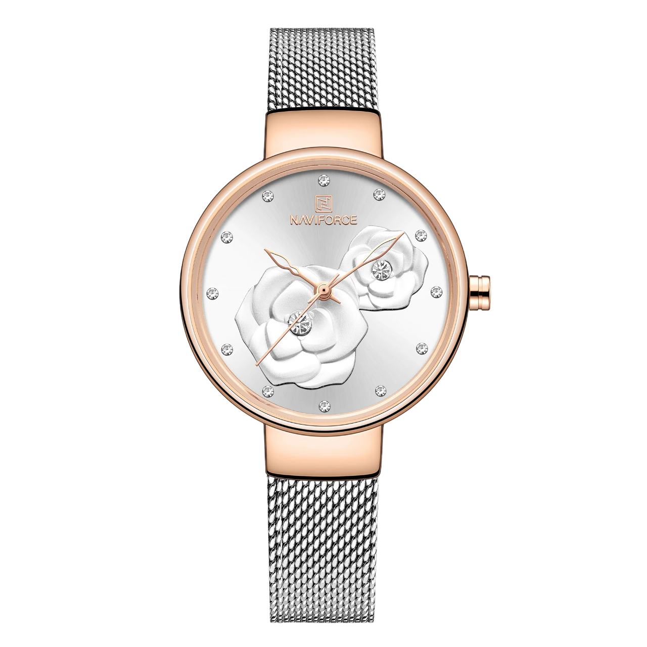 Naviforce Silver Dial Milanese Strap Women Watch NF5013 RG/W/S
