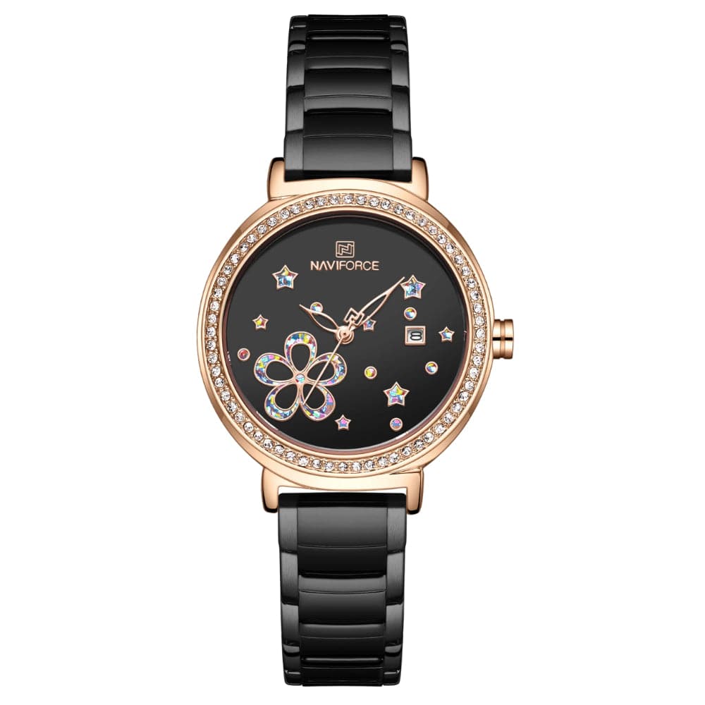 Naviforce Black Dial Stainless Steel Strap Women Watch NF5016 RG/B