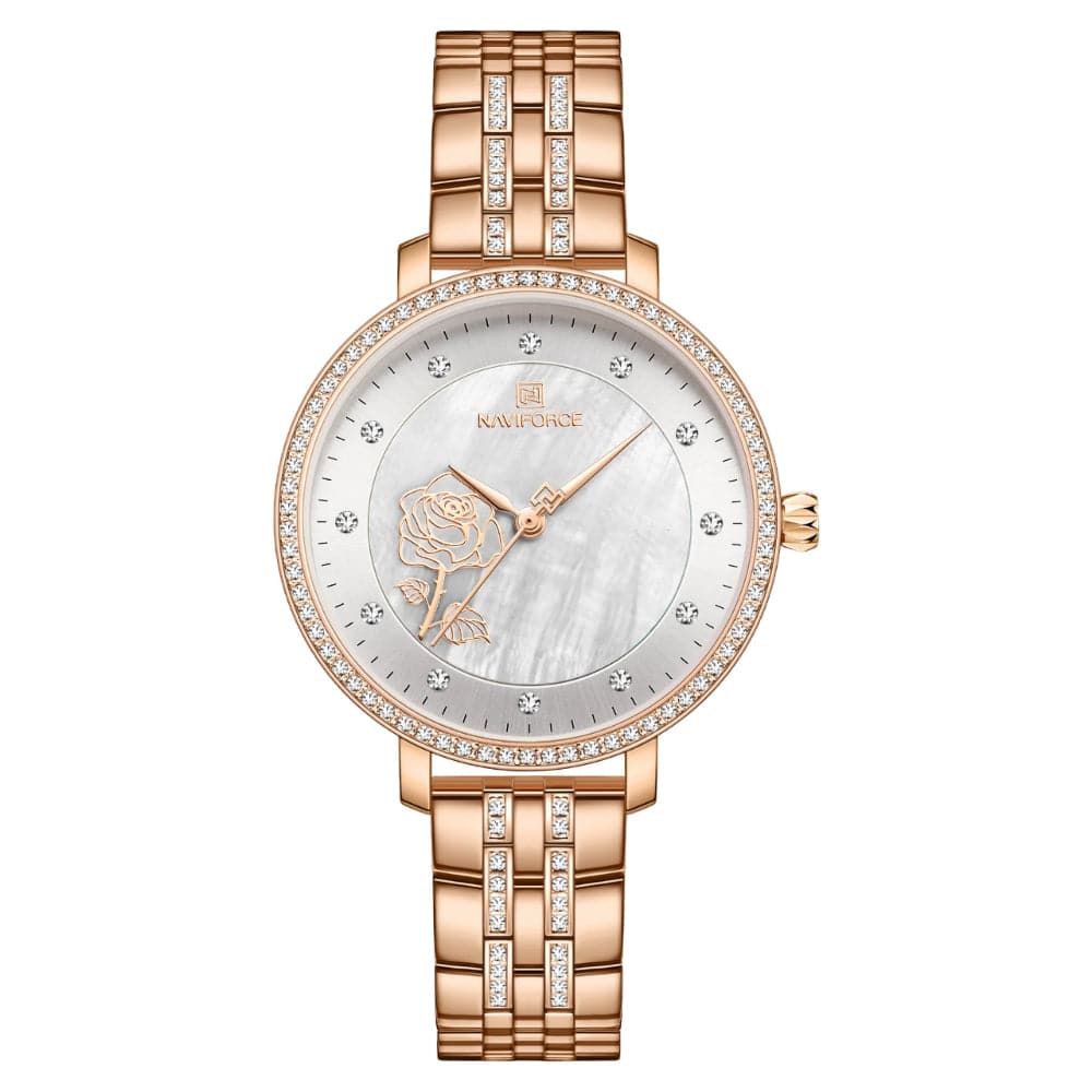 Naviforce Silver Dial Rose Gold Stainless Steel Strap Women Watch NF5017 RG/W