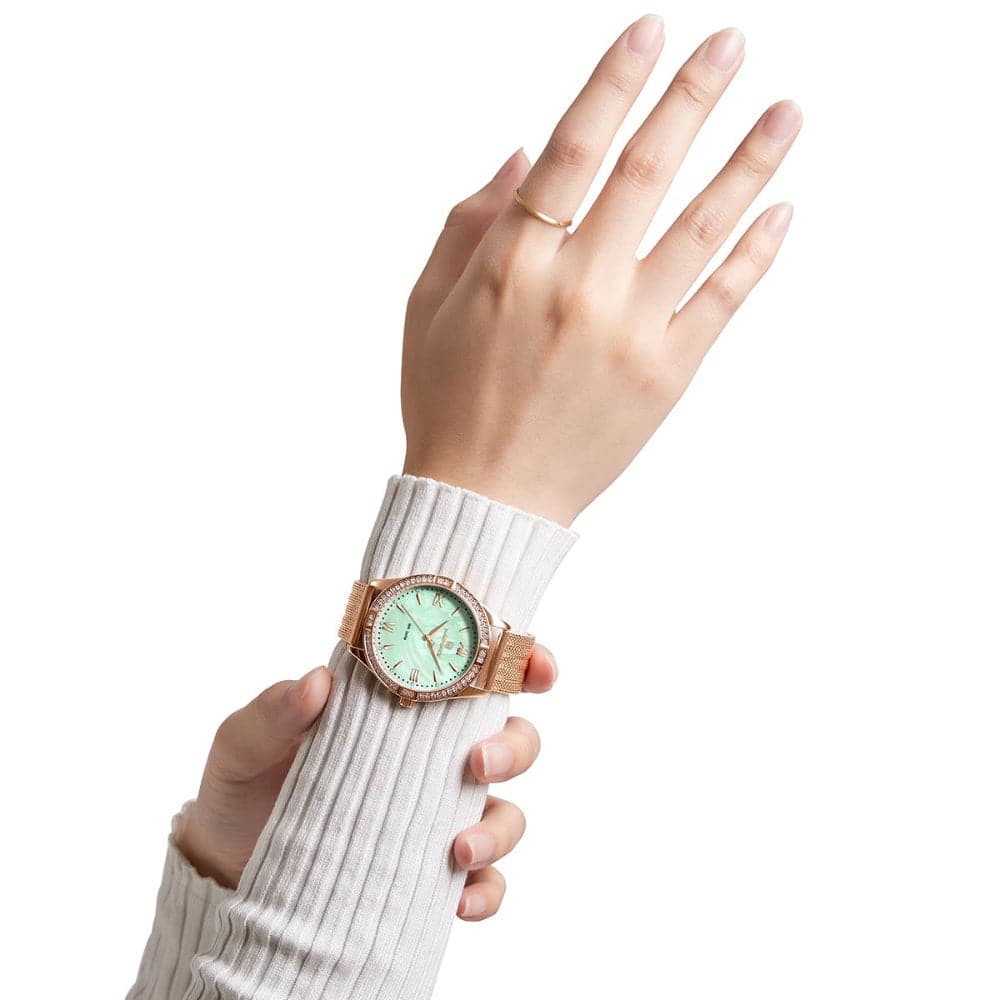 Naviforce Green Dial Rose Gold Milanese Strap Women Watch NF5028 RG/GN