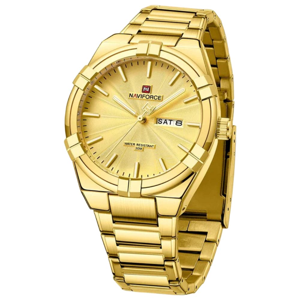 Naviforce Analog Gold Dial Stainless Steel Strap Men Watch NF9218 G/G