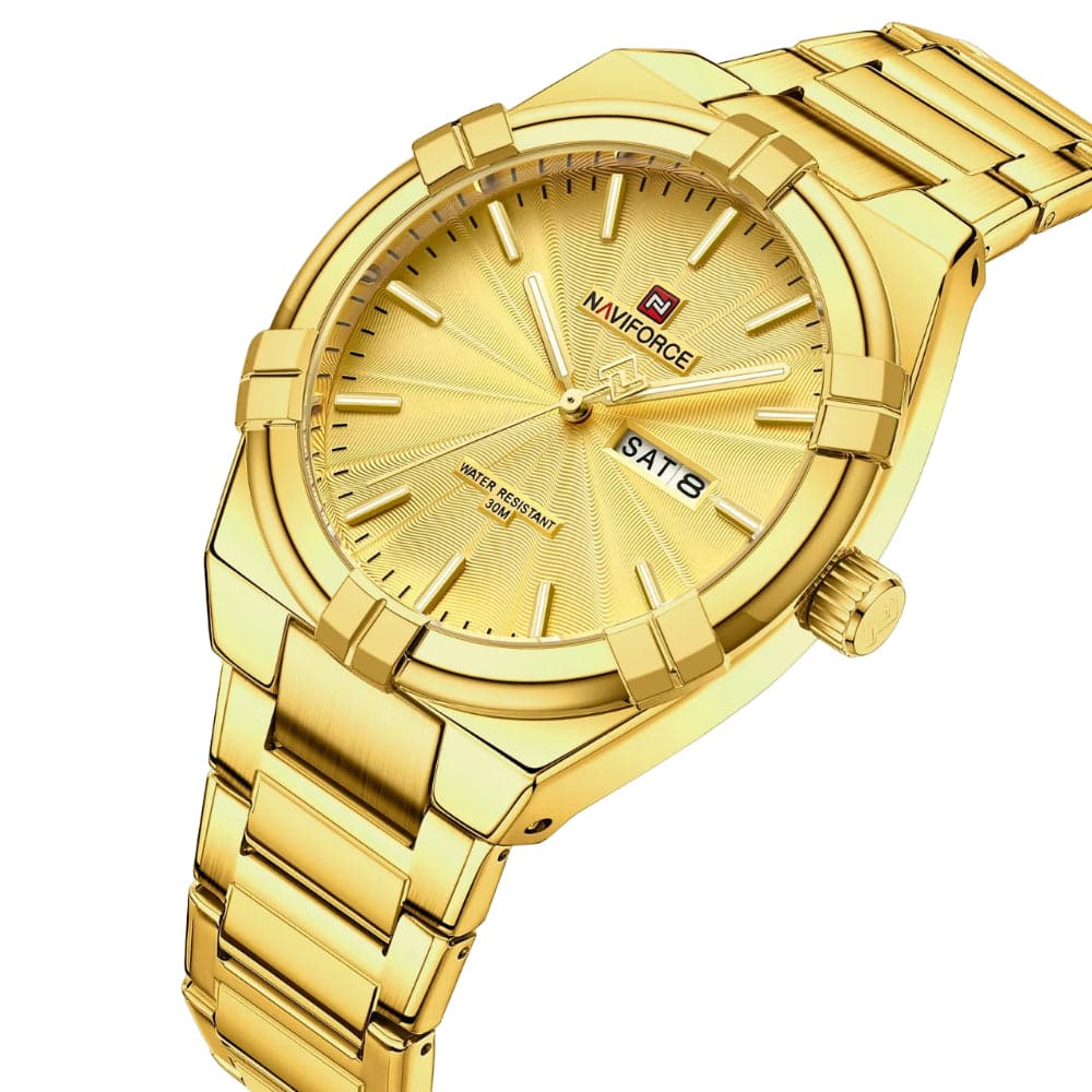 Naviforce Analog Gold Dial Stainless Steel Strap Men Watch NF9218 G/G