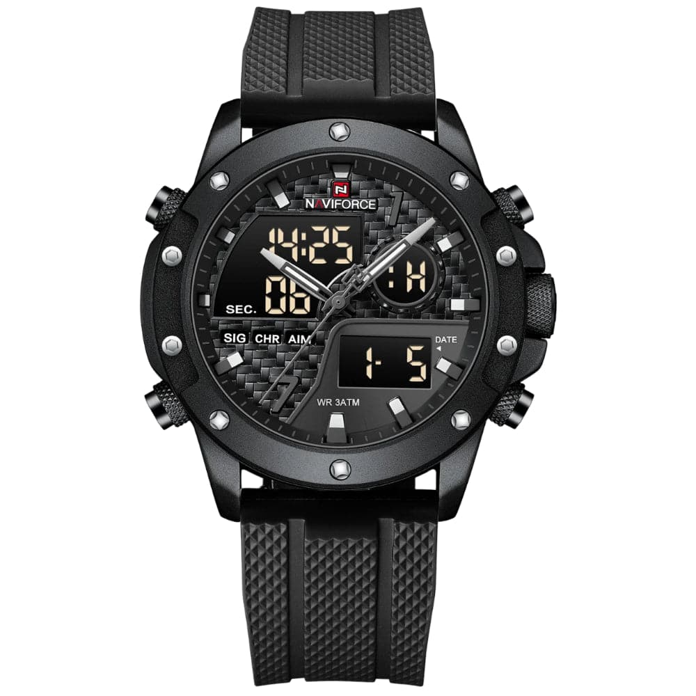 Naviforce Digital-Analogue Black Silicone Strap Men Watch NF9221 B/GY/B