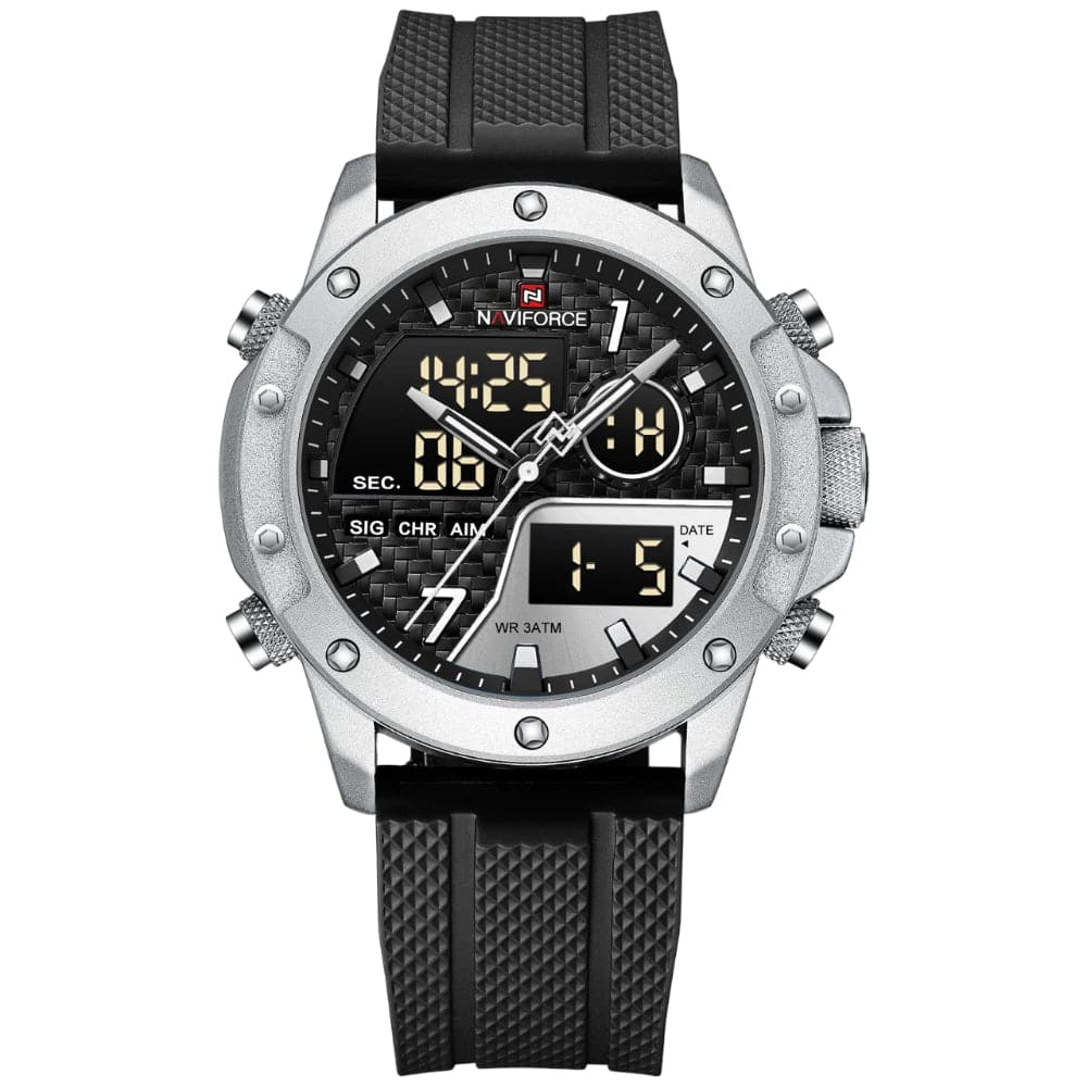 Naviforce Digital-Analogue Black Silicone Strap Men Watch NF9221 S/B/B