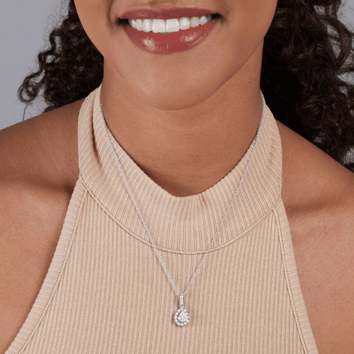 45cm Fancy Pear Shape Necklace with 0.15tw of Diamonds in Sterling Silver