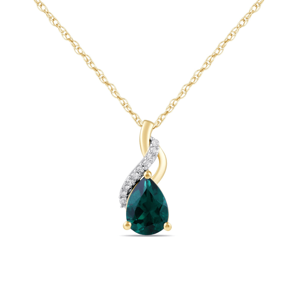 45cm Pear Created Emerald Swirl Diamond Set Necklace in 9kt Yellow Gold