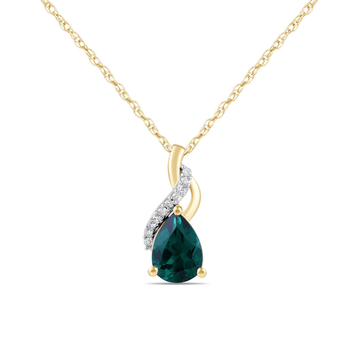 45cm Pear Created Emerald Swirl Diamond Set Necklace in 9kt Yellow Gold