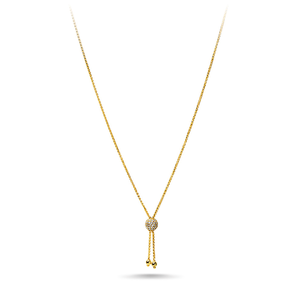 9kt Bonded Gold Tassle Necklace with Cubic Zirconia 50cm