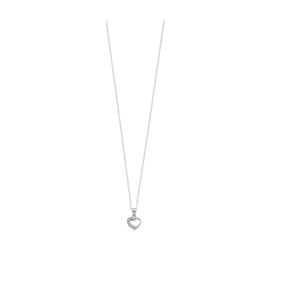 45cm Pink Cubic Zirconia Heart Pendant Necklace in Sterling Silver