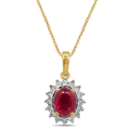 45cm Created Ruby and Diamond Halo Flower Necklace in 9kt Yellow Gold