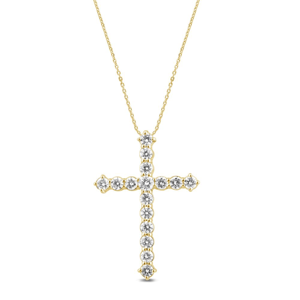 45cm Cross Necklace with 0.50tw of Laboratory-Grown Diamonds in 9kt Yellow Gold