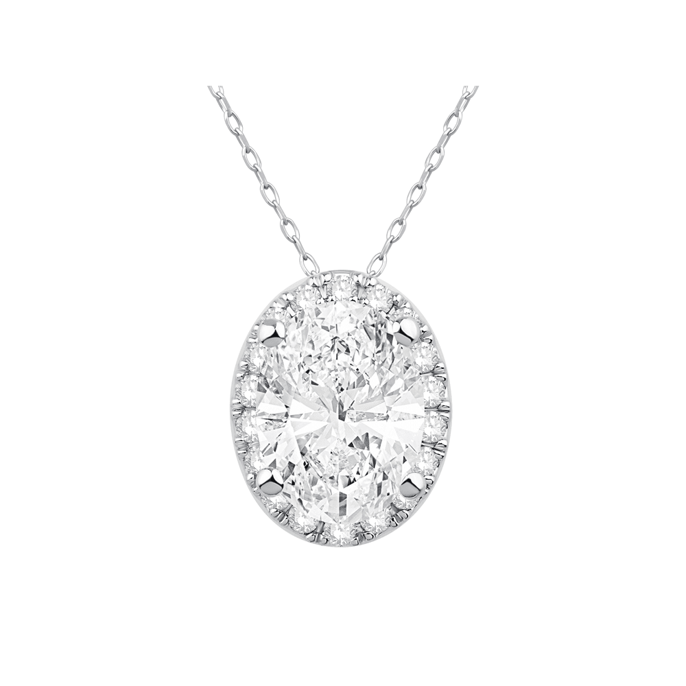 45cm Oval Hidden Halo Necklace with 1.10tw of Laboratory-Grown Diamonds in 9kt White Gold