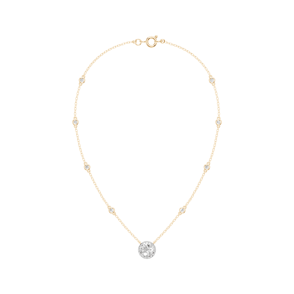 45cm Halo Station Necklace with 1.00tw of Laboratory-Grown Diamonds in  9kt Yellow Gold