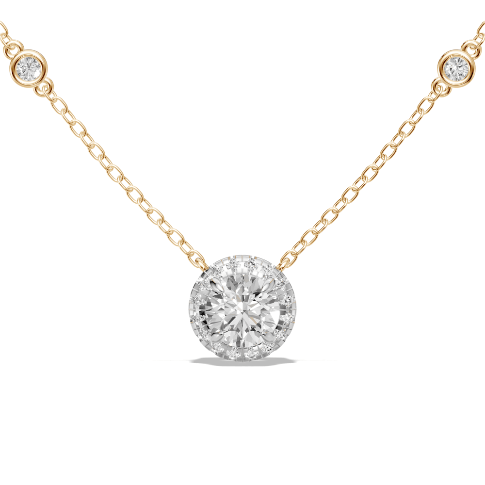 45cm Halo Station Necklace with 1.00tw of Laboratory-Grown Diamonds in  9kt Yellow Gold