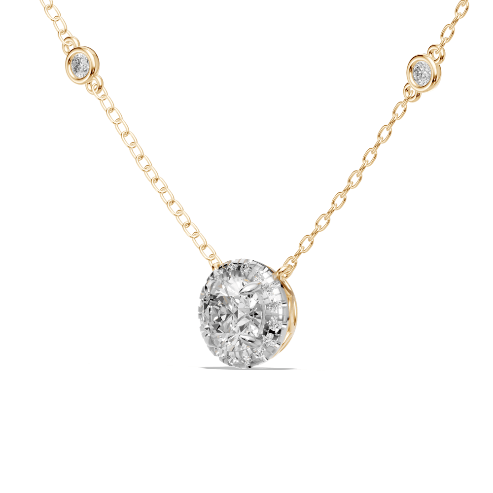 45cm Halo Station Necklace with 1.00tw of Laboratory-Grown Diamonds in  9kt Yellow Gold