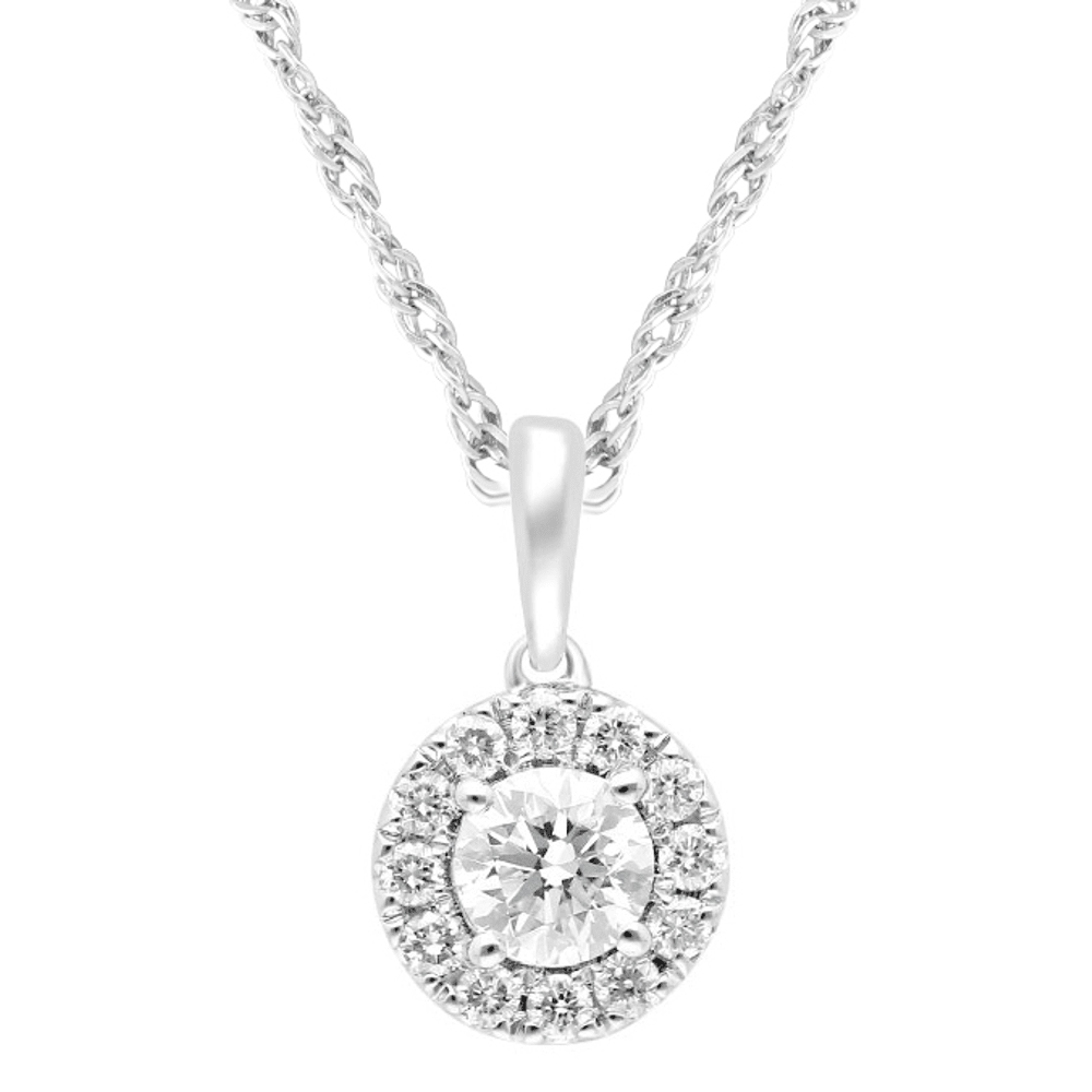 45cm Halo Solitaire Pendant Necklace with 0.25tw of Laboratory-Grown Diamonds in Sterling Silver and Platinum