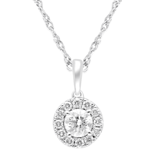 45cm Halo Solitaire Pendant Necklace with 0.25tw of Laboratory-Grown Diamonds in Sterling Silver and Platinum